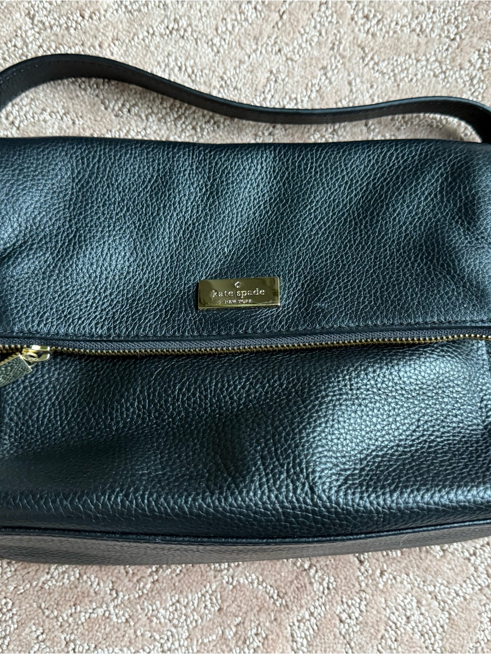 kate spade Black Pebbled Leather Shoulder Bag with Gold Hardware